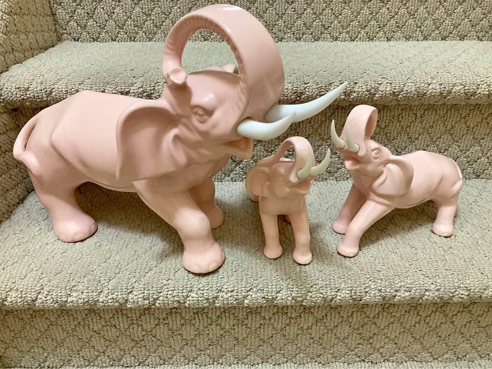 Elephant Ceramic Vintage Pastel Pink (Set of 3) Made in Portugal