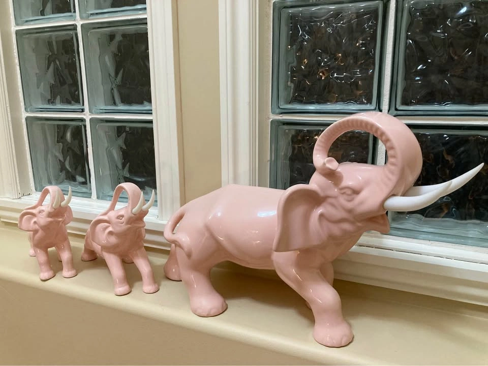 Elephant Ceramic Vintage Pastel Pink (Set of 3) Made in Portugal - photo 2