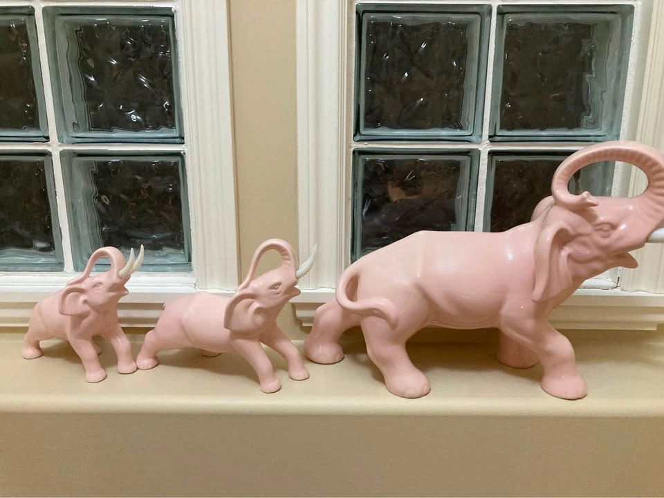 Elephant Ceramic Vintage Pastel Pink (Set of 3) Made in Portugal - photo 5
