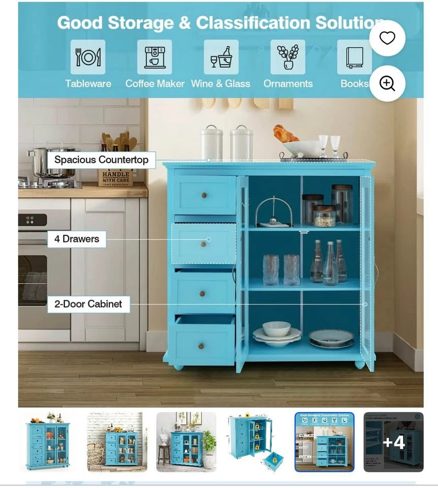 Blue Buffet Sideboard Cabinet - Brand New - photo 4