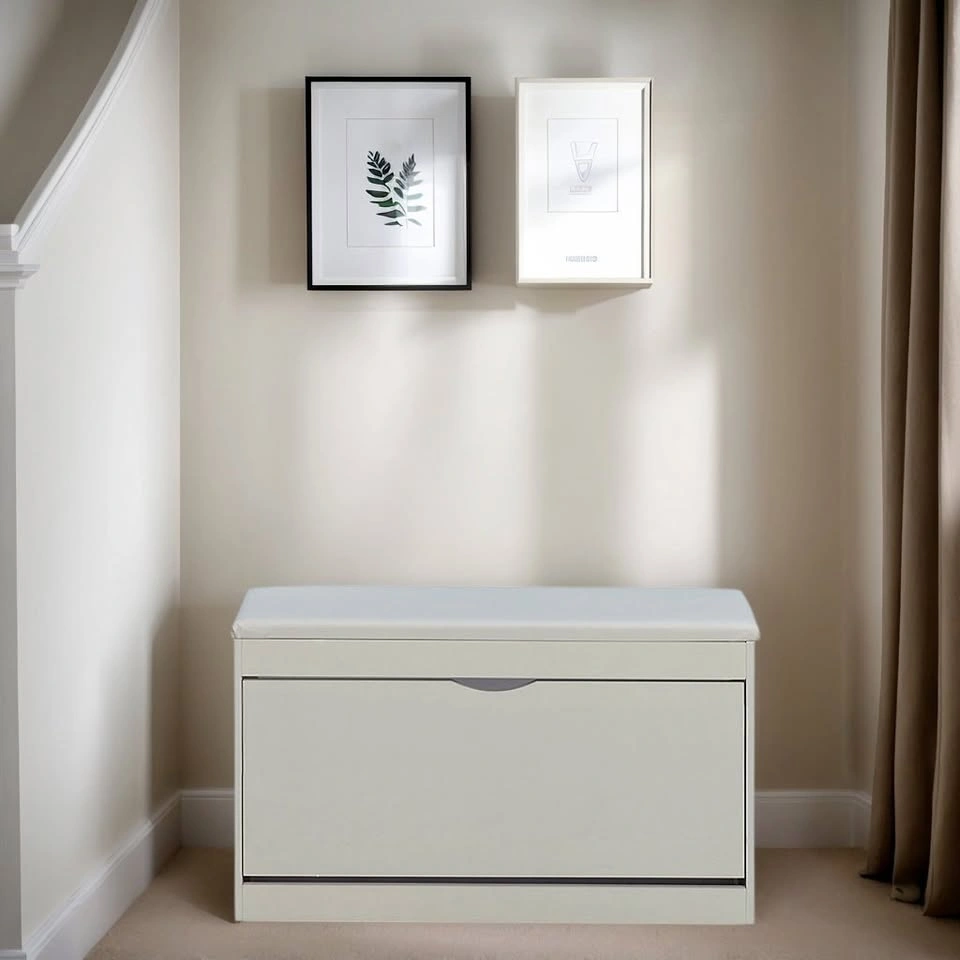 SOCE047 A2068 Flip-Top Entryway Shoe Storage Bench - White