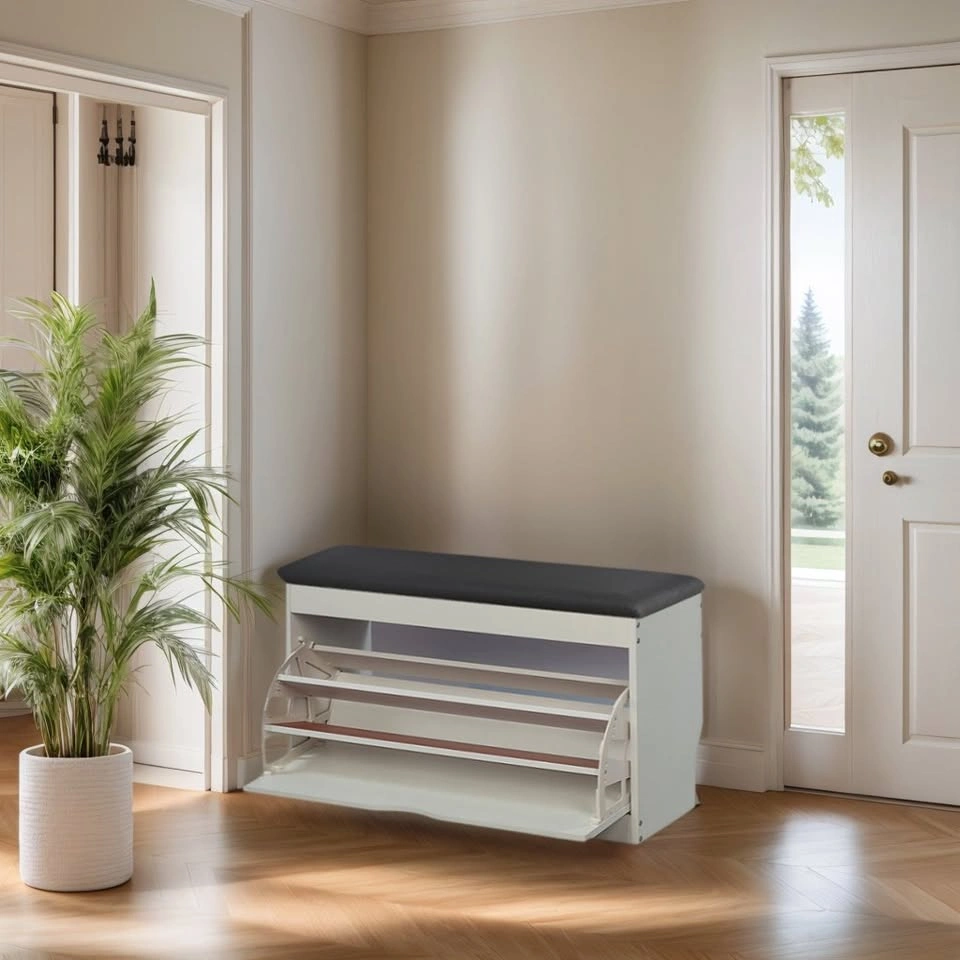 SOCE047 A2068 Flip-Top Entryway Shoe Storage Bench - White - photo 2
