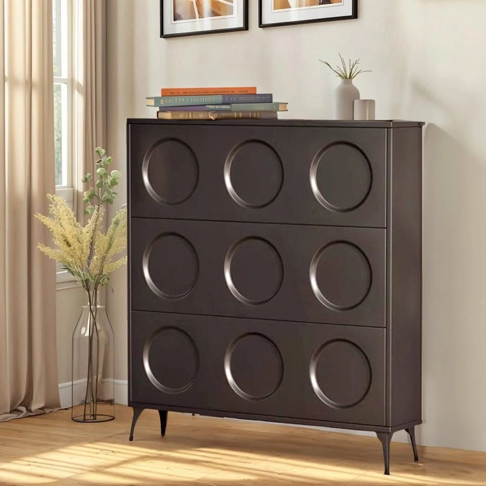 French Cream Shoe Cabinet - Space-Saving with 3 Flip Doors
