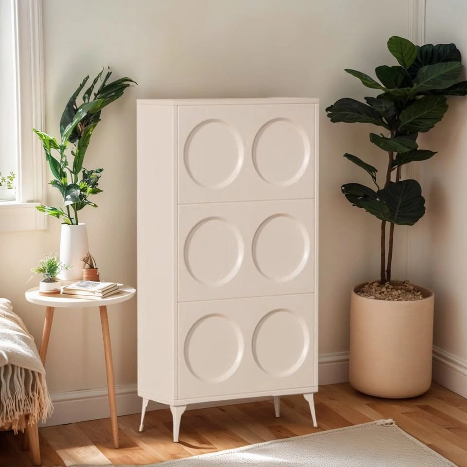 French Cream Shoe Cabinet - Space-Saving with 3 Flip Doors - photo 2