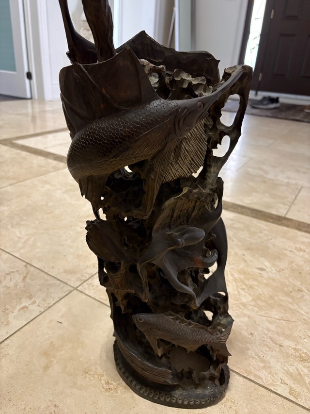 Wood Carved Fish Sculpture