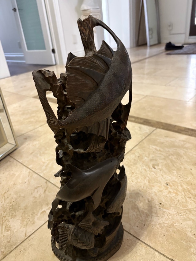 Wood Carved Fish Sculpture - photo 3