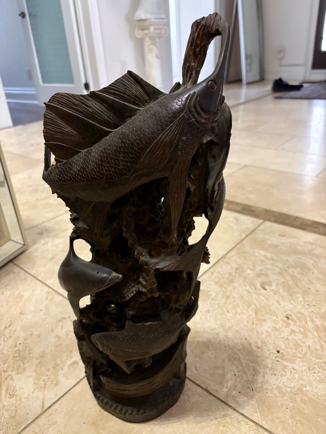 Wood Carved Fish Sculpture - photo 4
