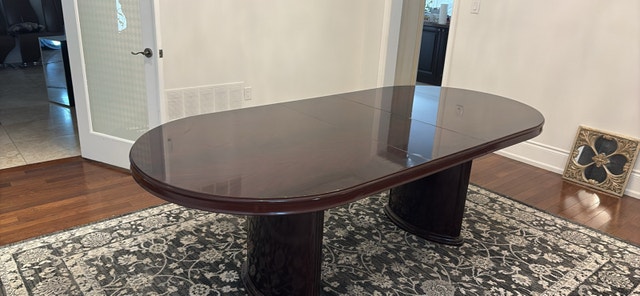 Elegant Dark Wood Dining Table - Double Pedestal Base