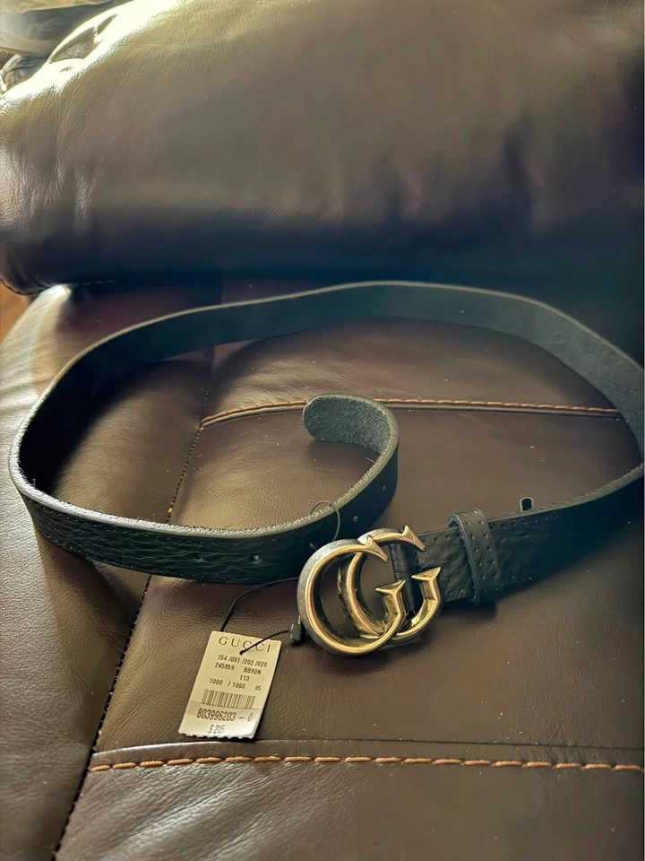 Authentic GG Minimalist Buckle Black Leather Belt NWT Men's 36