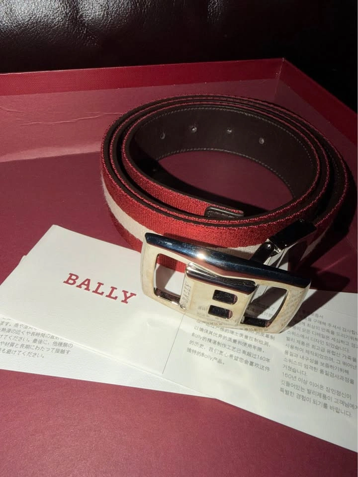 Bally Logo Buckle Belt Burgundy/White Strap Men's 38 New - photo 3