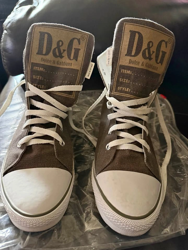 Authentic D&G Vintage Rare High Top Long Tongue Brown Canvas Men