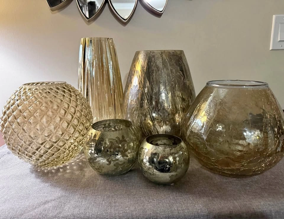 6 Light Brown/Gold Glass Pieces