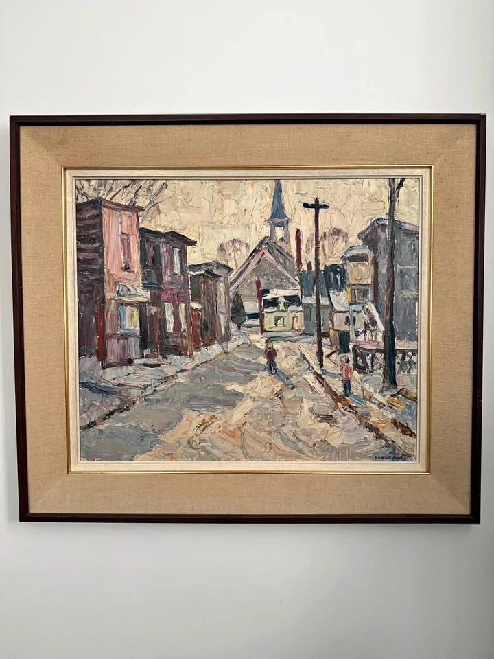 Canadian Winter Landscape Original Antique Painting - Quebec Wal