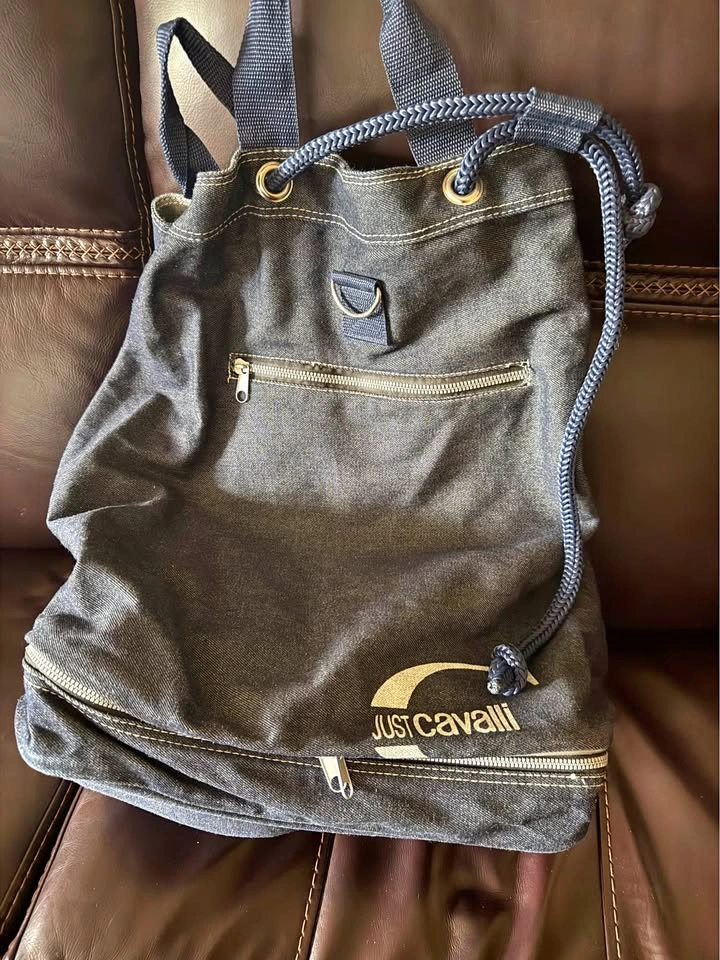 J. Cavalli Large Denim Drawstring Backpack - New