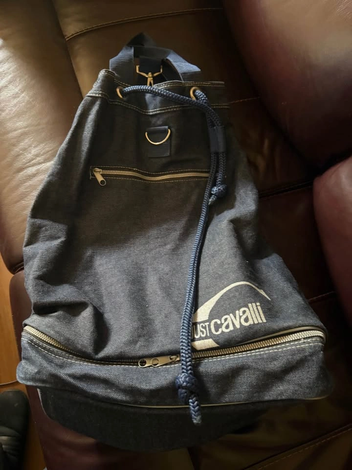 J. Cavalli Large Denim Drawstring Backpack - New - photo 5