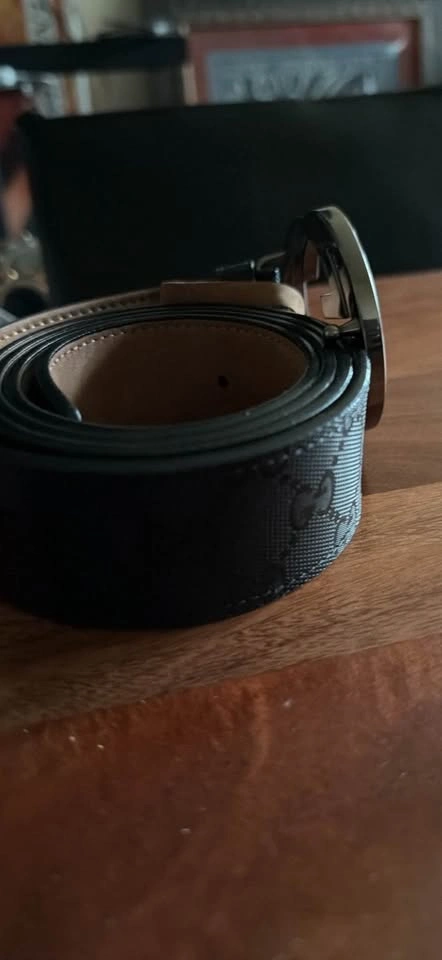 GG Authentic Etched Buckle Imprime' Black Men's Belt Size 42 - photo 3