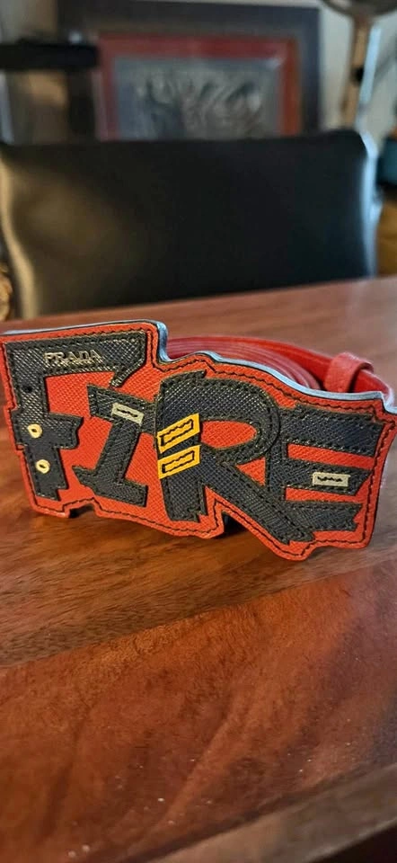 Authentic Prada Fire Vintage Red Large Buckle Belt Men's 36