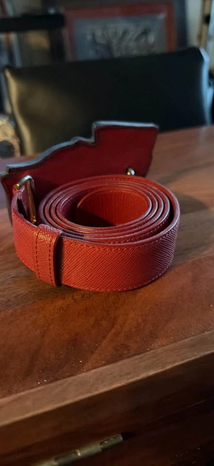 Authentic Prada Fire Vintage Red Large Buckle Belt Men's 36 - photo 3