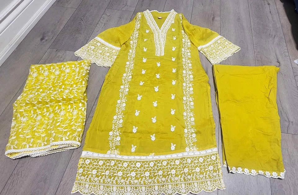 Yellow Embroidered 3-Piece Suit Set