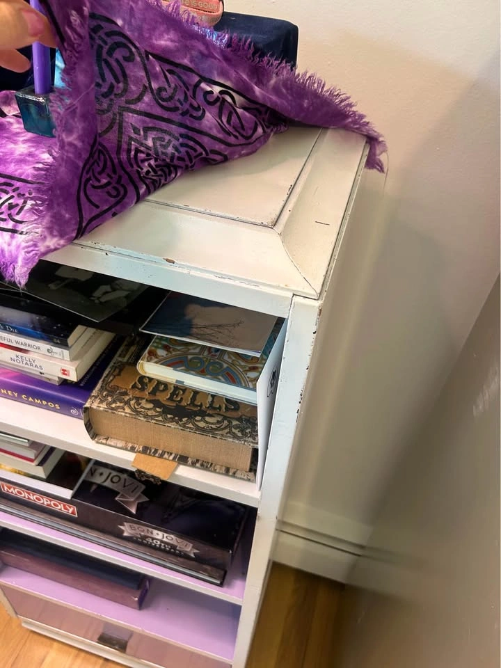 White and Purple Wooden Bookshelf with Drawer - photo 2