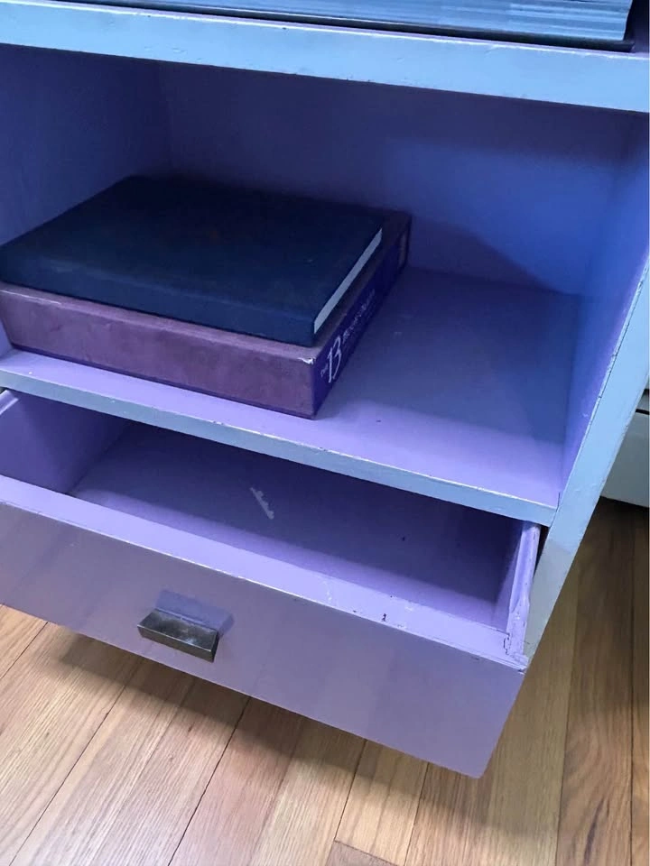 White and Purple Wooden Bookshelf with Drawer - photo 3