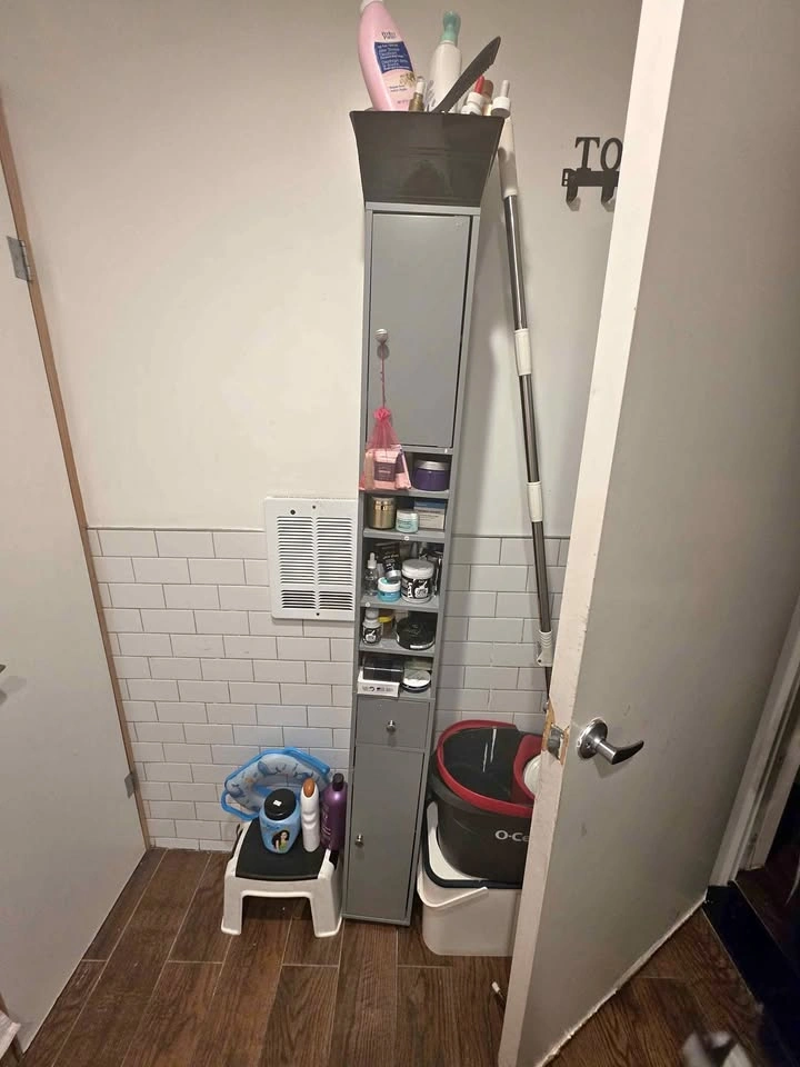 Tall Grey Slim Bathroom Storage Cabinet