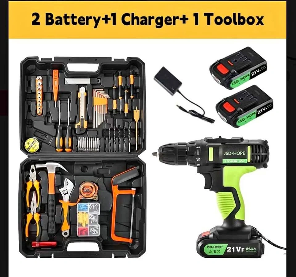 Cordless Drill Kit w/ 2 Batteries, Charger & Toolbox