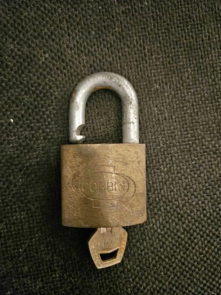Vintage Corbin Solid Brass Padlock Hardened Shackle W/ Key Made