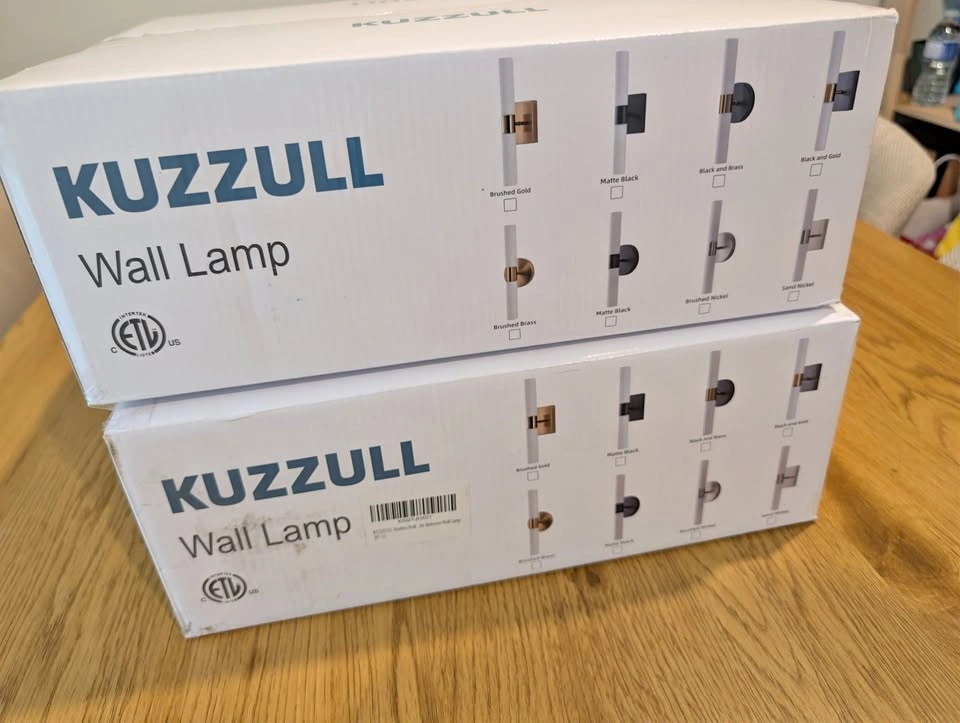 NEW SET OF 2 - Modern Brass Gold Wall Sconces - Glass Shade