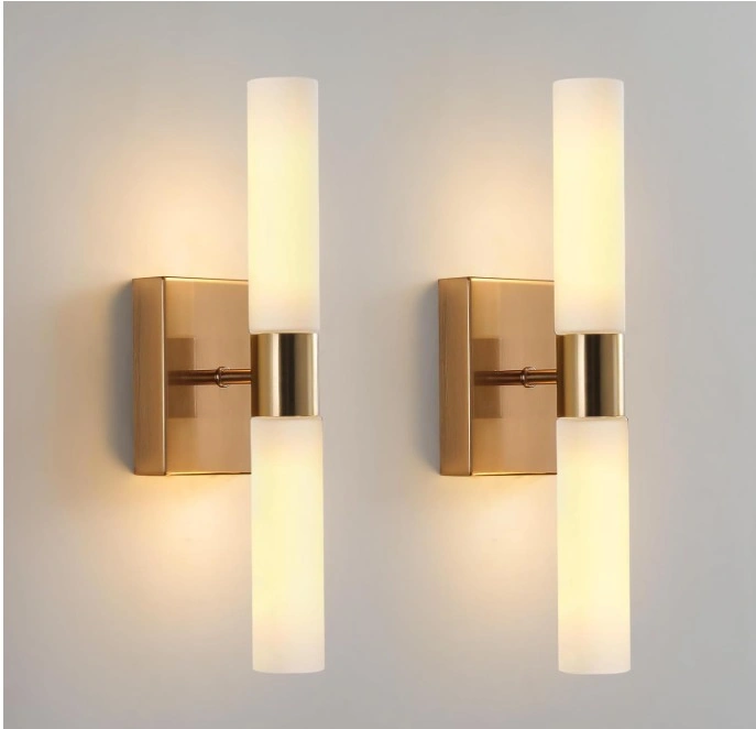 NEW SET OF 2 - Modern Brass Gold Wall Sconces - Glass Shade - photo 2