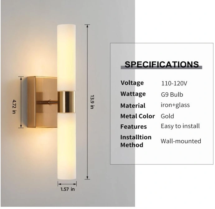 NEW SET OF 2 - Modern Brass Gold Wall Sconces - Glass Shade - photo 3