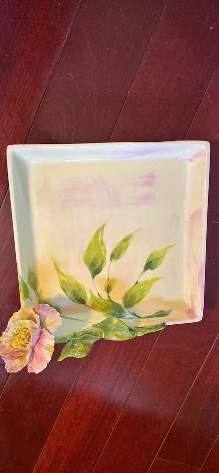 Eva Gordon Ceramic Plate - Rare 3D Flower, Signed