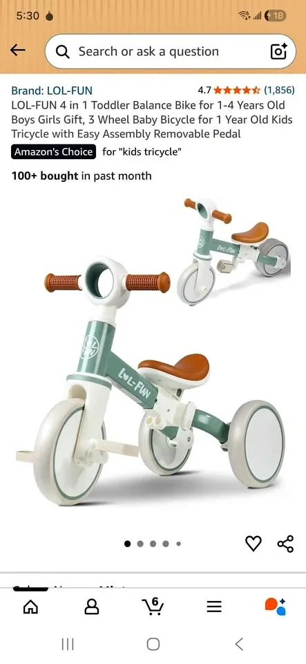 LOL-FUN 4 in 1 Toddler Balance Bike (1-4 Yrs)