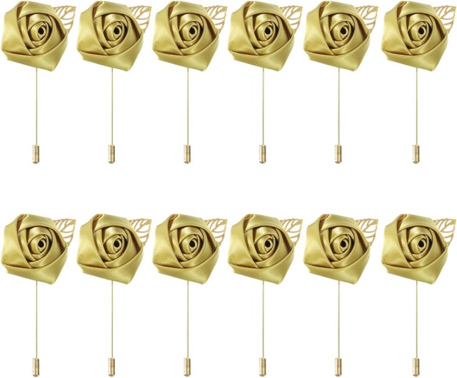 NEW MECCANIXITY 40 Pcs GOLD Groom Rose Boutonnieres Pins