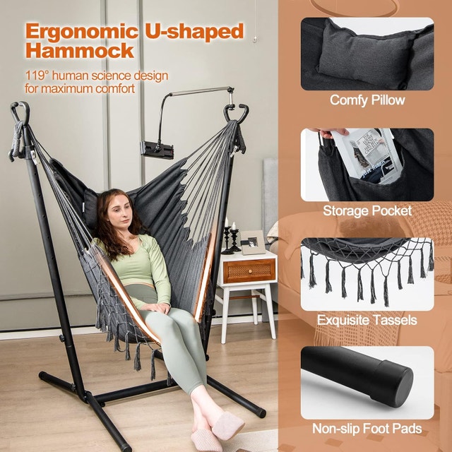 NEW Hammock Chair Swing with Stand & Phone Holder - photo 3