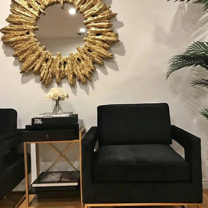 Luxury Velvet Armchair – Modern Black & Gold (Retail: $1,000)