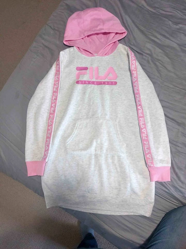 Fila Hooded Dress White Pink Girl Size 10-12