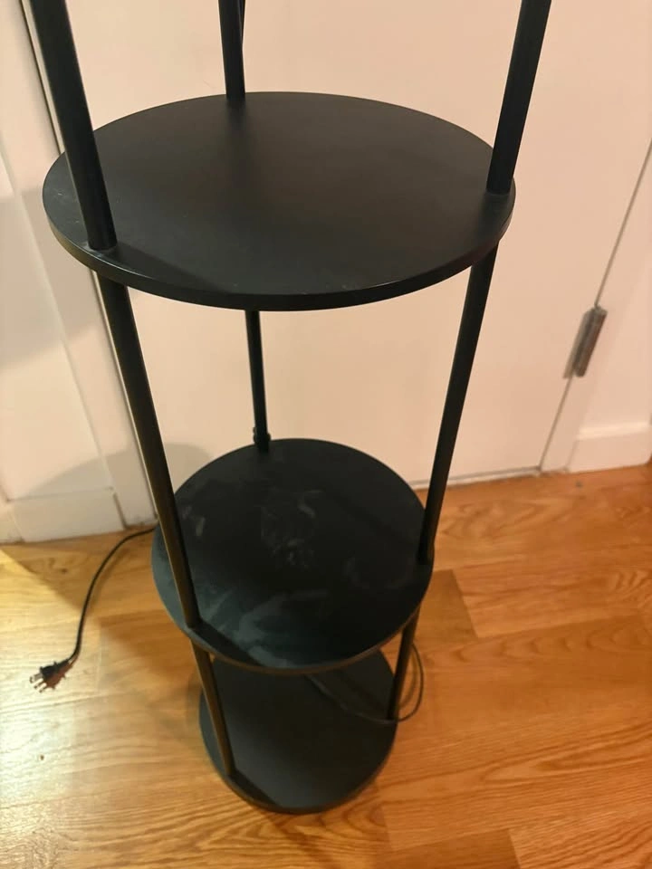 Black Floor Lamp with Shelves and White Shade - photo 2