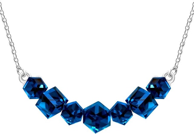 Elegant 7 Stones Crystal Blue Cube Necklace