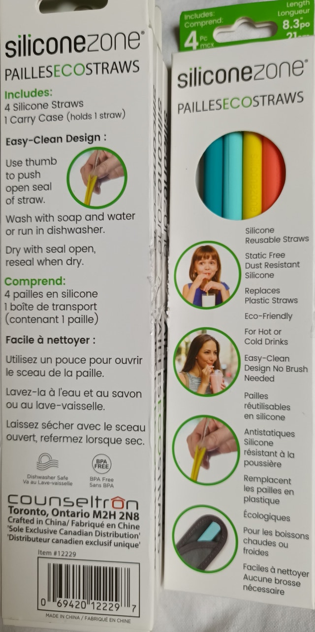 NEW Siliconezone Reusable Silicone Straws - 4 Pcs