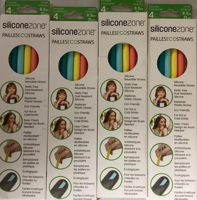 NEW Siliconezone Reusable Silicone Straws - 4 Pcs - photo 2