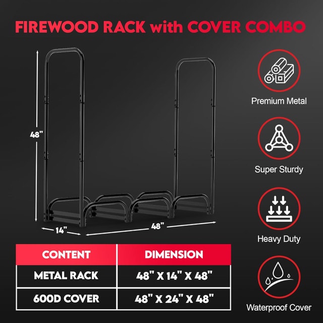 NEW Zettum Firewood Rack Cover 4 Feet, 600D Waterproof - photo 2