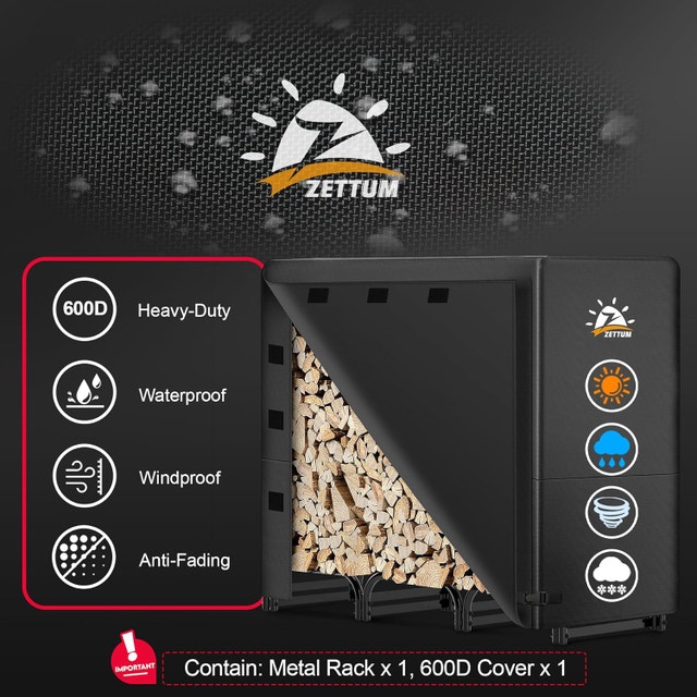 NEW Zettum Firewood Rack Cover 4 Feet, 600D Waterproof - photo 3