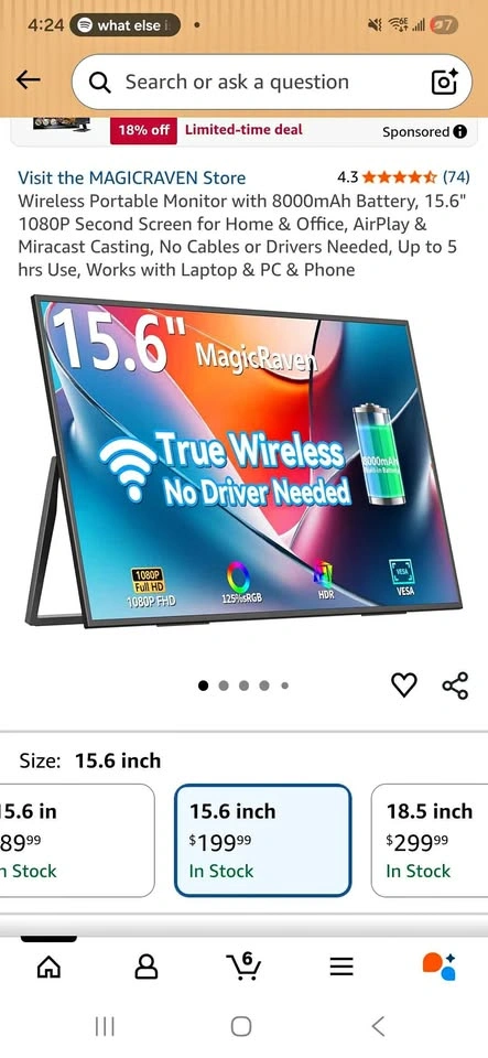 Wireless Portable Monitor 15.6"