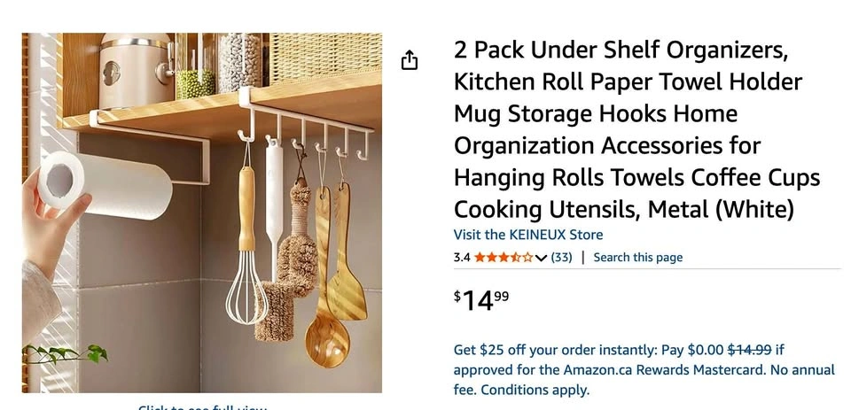 2-Pack Under Shelf Organizers / Paper Towel & Mug Holder – White - photo 3