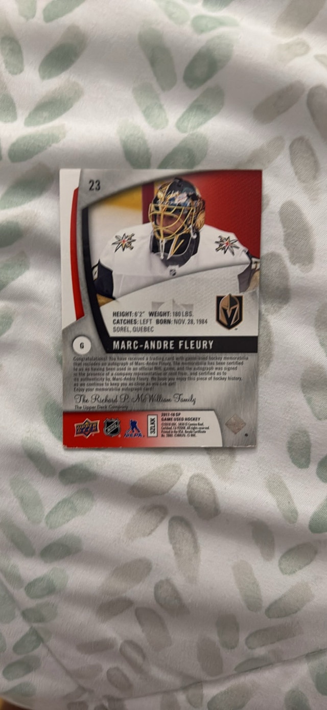Marc-André Fleury SP Authentic Auto Patch Card – Signed Jersey - photo 2