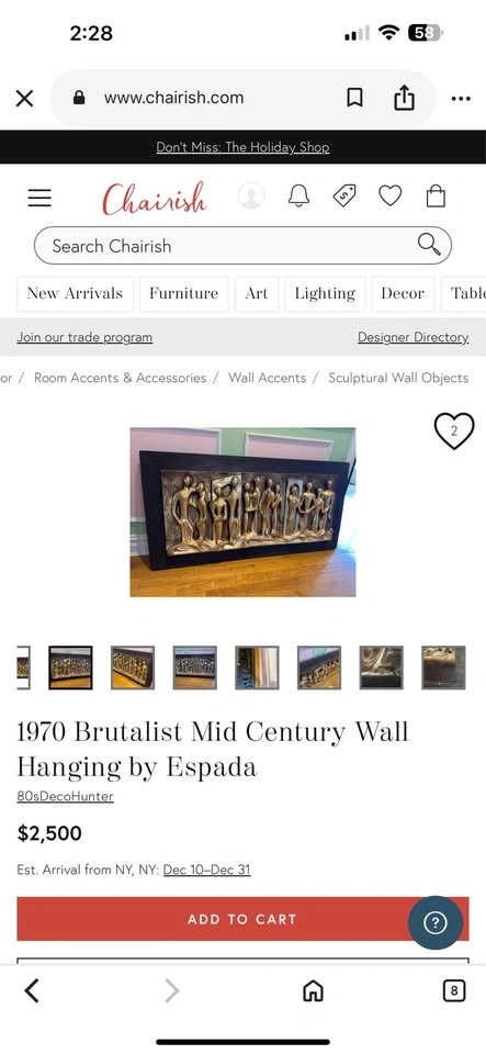 1970 Brutalist Mid Century Wall Hanging by Espada - photo 4