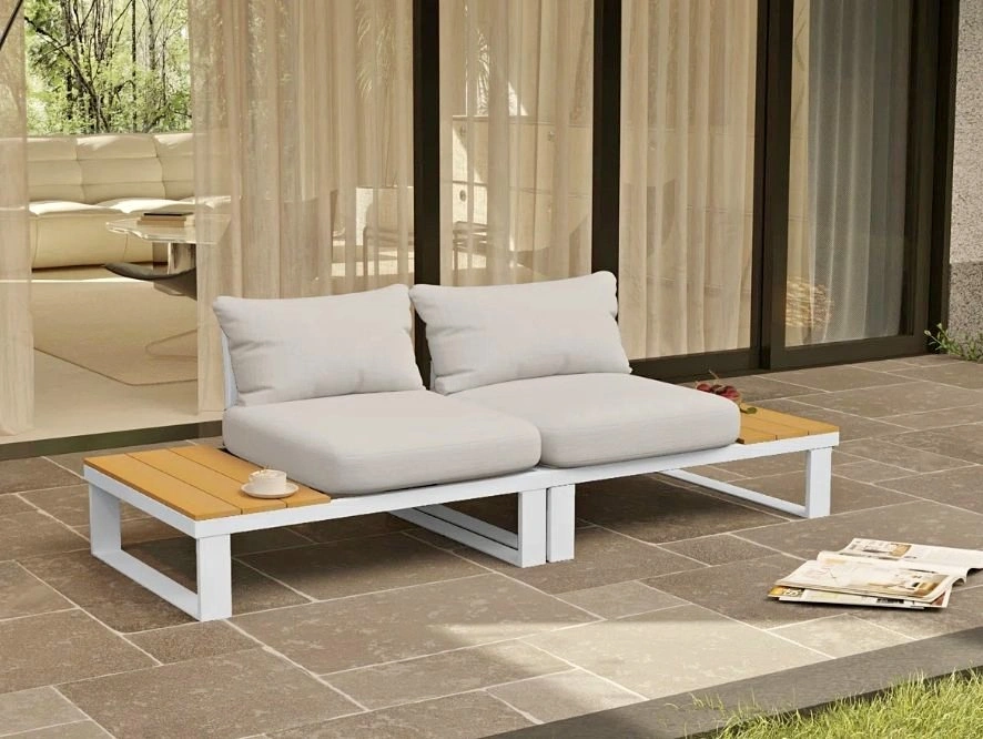 2-Person Outdoor Loveseat with Side Tables & Cushions
