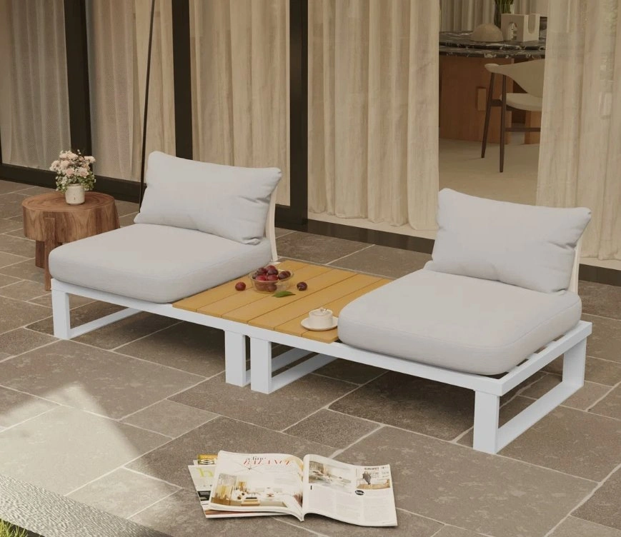 2-Person Outdoor Loveseat with Side Tables & Cushions - photo 3