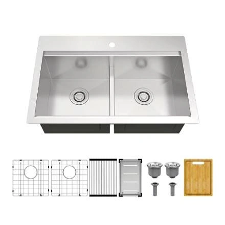 Glacier Bay 31.5" Double Bowl Workstation Sink Combo